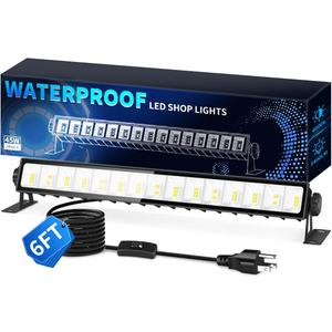 IP66 Waterproof 45W LED Shop Lights, 5400LM 6000K Daylight White Garage Light with 6FT Power Cord & Switch, Plug in LED Work Light for Garage, Workshop, Warehouses, Basement, Yard,1 Pack