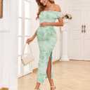 CYCLAMEN Off Shoulder Maternity Mesh Split Dress Ruched Fitted Pregnancy Dresses Baby Shower Photoshoot, Without Belt (Green)