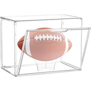 Football Display Case, Acrylic Football Display Case, Football Holder Case with UV Protection, Professional Grade Stackable Football Display Box Full Size (1PC Football Display Case), 3.1"L x 3.1"W x 3.1"H