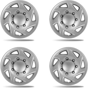 16 Inch OEM Replica Wheel Covers for 1992-2025 Ford E150 E250 E350 E450, Fits 8-Lug SRW Steel Wheels, OEM#F8UZ-1130-AA Replacement, 4-Pack Silver Hubcaps