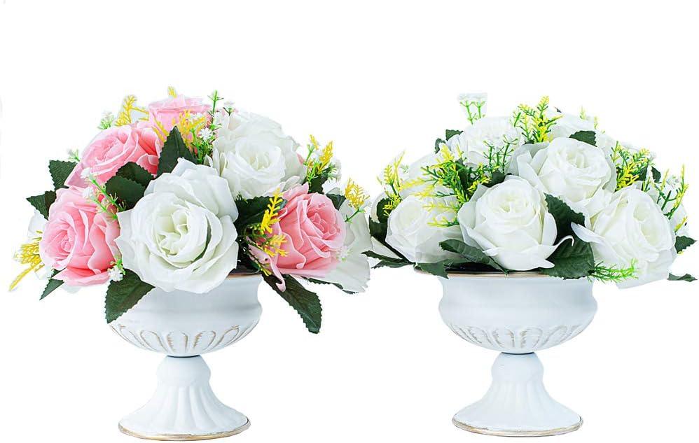Lanlong 2 Pieces Household Metal Flower Vase Wedding Centerpiece Decor Retro Vases (White)