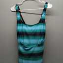 Plus Size Tankini with Shorts - Women Two Piece Bathing Suit Top Tummy Control Swimwear Bottom with Pockets (Green Stripe) 20W