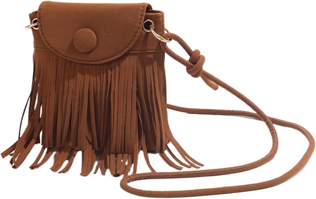 MakeMeChic Women's Faux Suede Crossbody Bag Flap Fringe Shoulder Handbag Small Phone Bags (Brown)