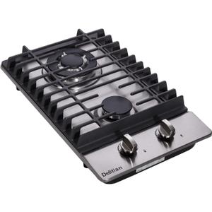 12 Inch Gas Cooktop, Built-in Stainless Steel 2 Burners Gas Stove Top LPG/NG Convertible Gas Cooktop Dual Fuel Gas Hob for RVs, Apartments, Outdoor DT223-01