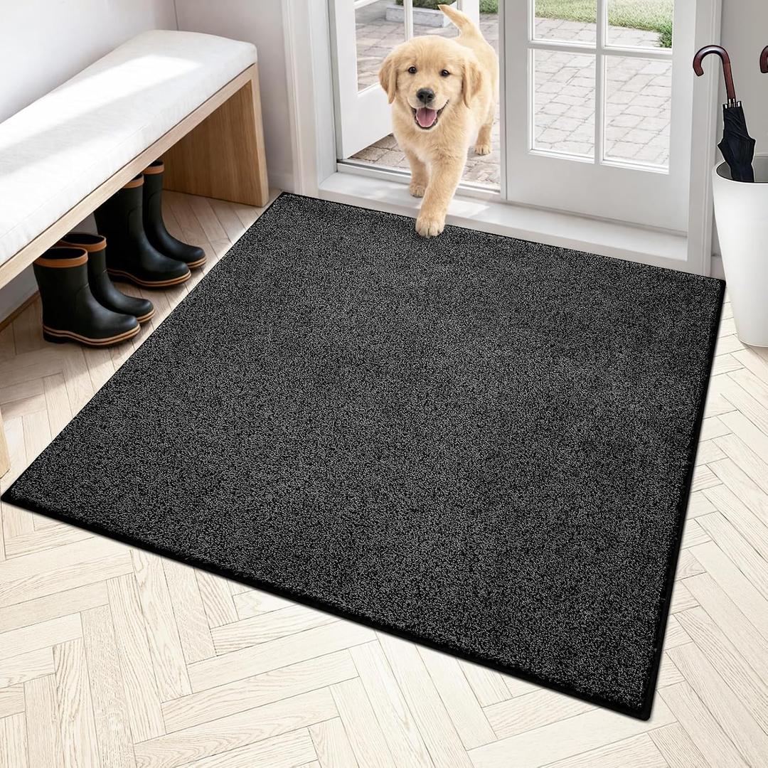PURRUGS Dirt Trapping Door Mat 48" x 48", Non-Slip Machine Washable Entryway Rug, Dog Doormat, Indoor Front Door Mat, Super Absorbent Entry Rug for Muddy Shoes & Paws, Charcoal