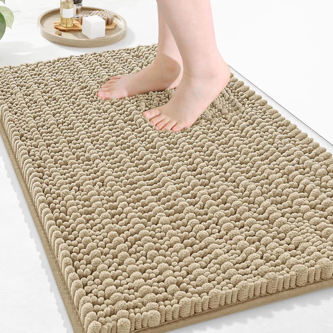 Arotive Luxury Bathroom Rugs 30x20, Extra Soft Thick Absorbent Shaggy Chenille Bath Rugs, Non-Slip Machine Wash Dry, Bath Mats for Bathroom Floor, Tub and Shower, Home Decor Accessories, Beige