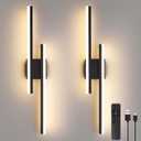 Modern Battery Operated Wall Sconce Set of 2,Dimmable Rechargeable Indoor Led Wall Sconce Lighting,Black Wireless Wall Lamps with Remote Control for Living Room Bedroom Bathroom Hallway