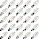 25 Pack C7 LED Replacement Light Bulbs, Shatterproof LED Bulbs for Window Candles & Chandeliers, E12 Screw Base, 0.6 Watt Equivalent to 5 6 7 Watt Incandescent Bulbs, Warm White 2200K