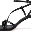 Kitten Heels for Women - Square Open Toe Strappy Heeled Sandals with Ankle Strap - Wedding Dress Heels (Black) 7.5