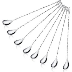 Boao 8 Pcs 12 Inch Cocktail Spoon Coffee Spoons Bar Stirring Spoon Long Handle Stainless Steel Cocktail and Coffee Mixing Tool for Homemade Barista/bartender (Silver)