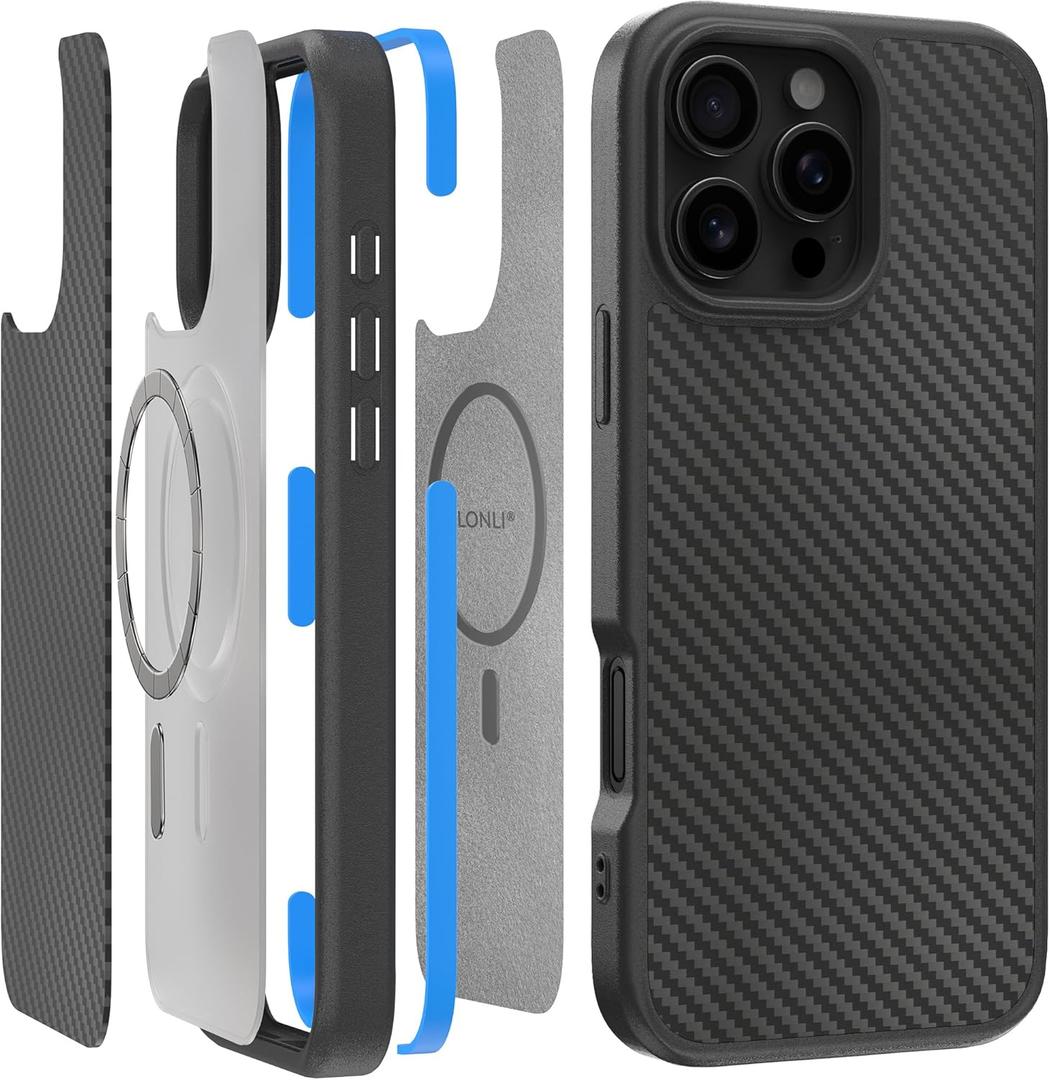 LONLI 2.0 - for iPhone 16 Pro Case - The Toughest Aramid Fiber Magnetic Protective Phone Cover - [360 Shock-Absorbent Bumper and Inner TPE Frame] - [Compatible with Magsafe] - Aramid Fiber