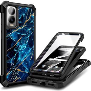 WDHD Compatible with Cricket Icon 5, AT&T Motivate 4 Case with [Built-in Screen Protector], Full-Body Protective Shockproof Rugged Bumper Cover, Impact Resist Phone Case (Sapphire)