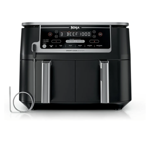 Ninja DZ550 Foodi 10 Quart 6-in-1 DualZone Smart XL Air Fryer with 2 Independent Baskets, Smart Cook Thermometer for Perfect Doneness, Match Cook & Smart Finish to Roast, Dehydrate & More, Grey