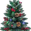 Little Christmas Tree Prelit 24 Inch Mini Christmas Tree for Desktop Decorating - Luxury Christmas Tree with Light| 4 Colors and 8 Modes String Light| Wooden Base and Picture Cloth Bag Wrapped Up