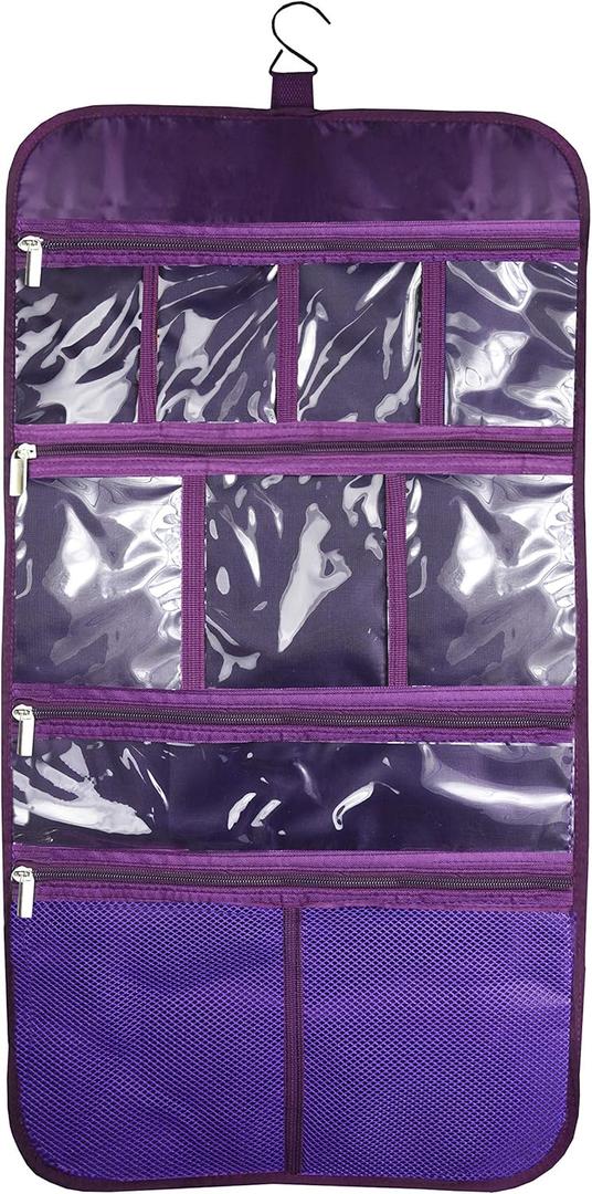 Premium Hanging Toiletry Travel Bag - Cosmetic, Jewelry, Toiletry & Accessory Storage Organizer Bag, Large Size, Various Compartments (Purple)