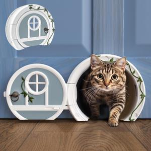 Gnome Door Cat Door for Interior Doors - Stylish & Functional with No Flap, Lockable, and Easy Installation, Spacious Large Kitty Door for Cats Up to 20 lbs, Private and Comfortable Pet Door