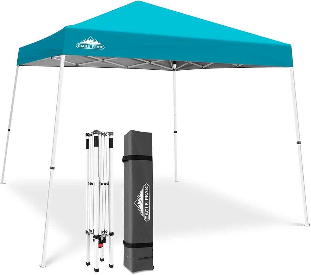 EAGLE PEAK 10' x 10' Slant Leg Pop-up Canopy Tent Instant Outdoor Canopy Easy Set-up Folding Shelter with 64 Square Feet of Shade (Turquoise)