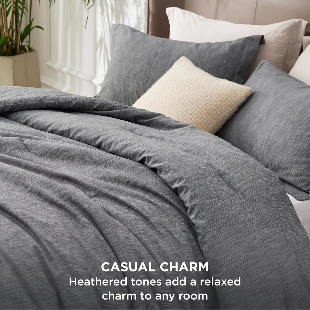 King Size Comforter Set - Dark Grey Soft Bedding for All Seasons, Cationic Dyed Bed Set, 3 Pieces, 1 King Size Comforter (104"x90") and 2 Pillow Shams (20"x36"+2")