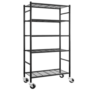 Sakugi Storage Shelves Organizer - 5 Tier Metal Shelf Organizer with Metal Wheels and Adjustable Leveling Feet, Heavy Duty Garage Shelving for Kitchen, Pantry and Closet, 33.1"x12.6"x73.5", Black