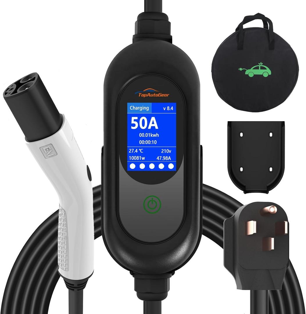 Tesla Charger, Level 2 EV Charger 50Amp 240V with NEMA 14-50 Plug, 25FT Cable Portable Electric Car Charging Station for Tesla Model S/3/X/Y/Cybertruck, Home & Outdoor Use, Delay Timer, LCD Display