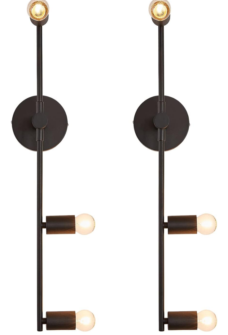 3 Lights Modern Wall Sconces,Vintage Lighting,Wall Mounted Lights,Porch Hallway Wall Lamp for Living Room Bedroom Bathroom Mirror (Black, 2)
