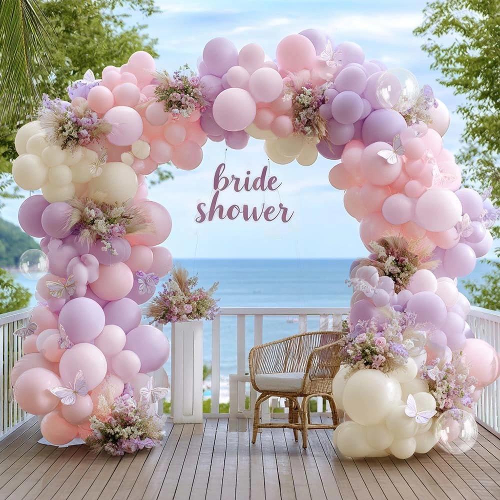 Pastel Pink Purple Balloon Arch Double Stuffed, Light Pink Lavender Lilac Ivory Balloon Garland Kit with Bobo Latex for Baby Shower Bridal Wedding Princess Birthday Mothers Day Party Decoration