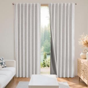 Joydeco Black Blackout Curtains for Bedroom - Linen Curtains84 inch, 100% Thermal Insulated 2 Panels Light Blocking Drapes, Rod Pocket & Back Tabs, Darkening Privacy for Living Room (White)