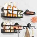 KEGII Shower Caddy Suction Cup, 4 Pack Suction Shower Shelf with Towel Rack No Drilling, Removable Shower Organizer with Hooks & Soap Holder, Space-Saving Bathroom Storage (Black)