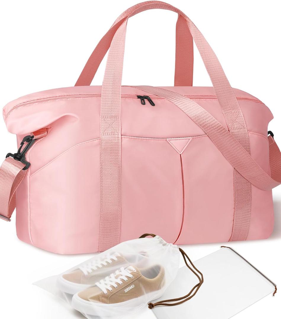 Duffle Bag for Travel, Carry-on Travel Bag with Trolley Sleeve, Sport Gym Bag for Women, Overnight Bag for Men, Hospital Bag for Labor and Delivery (Pink)