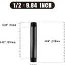 AGUTEAAGUTEA Black extension tube, 1/2" x 10" external threaded pipe, painted iron pipe, metal pipe fittings, suitable for DIY industrial-style furniture decoration. (Pack of 4) 1/2x10 INCH