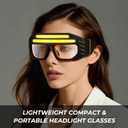 LED Glasses Rechargeable Headlight with COB Light and Clear PC lens, Hands-Free Flashlight Glasses for Mechanics, Night Running Cycling Camping Fishing - Water Resistant Headlamp for Adults