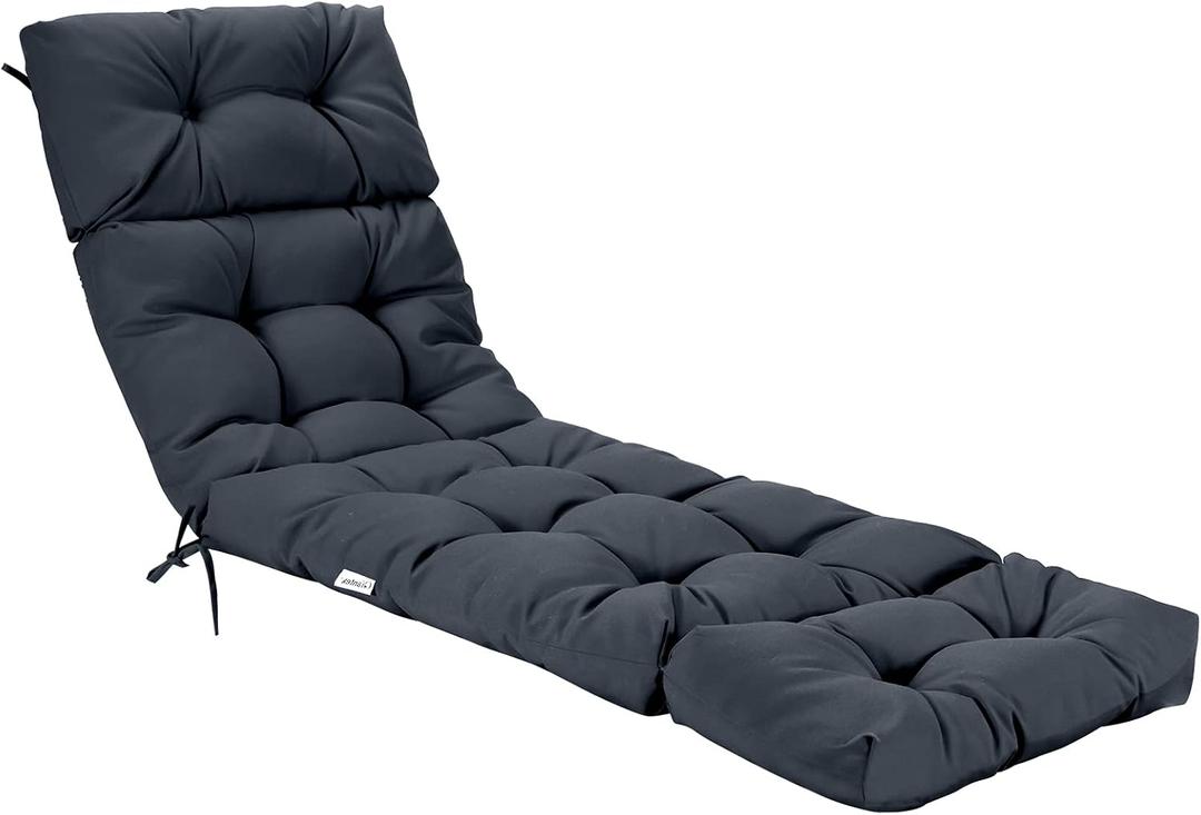 Giantex Lounge Chair Cushion, Outdoor Padded Cushion with String Ties, Patio Recliner Chaise Lounge Pads Replacement for Garden Poolside, 73X22X4 Inch Thick Indoor Floor Cushion (Grey, 1)
