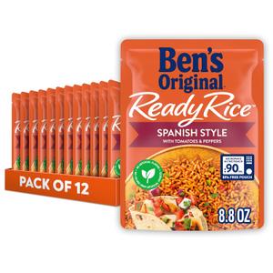BEN'S ORIGINAL Ready Rice Spanish Style Flavored Rice, Easy Dinner Side, 8.8 OZ Pouch (Pack of 12) (EXP 05/01/27)