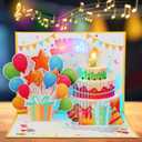 MZD8391 Birthday Cards Pop Up Cake with Blowable Candle Light, Music Happy Birthday Card Gifts for Men Women Kids Mom Grandma (Multicolor)