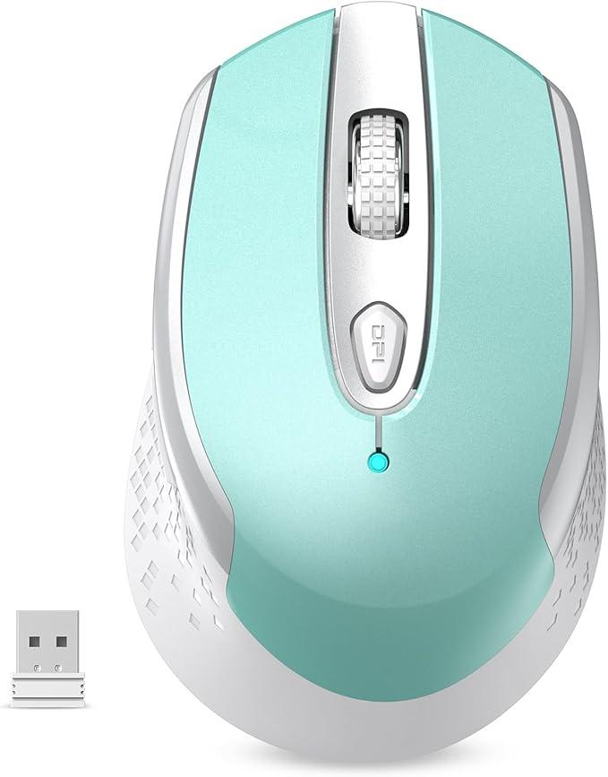 RaceGT USB C Wireless Computer Mouse, 2.4G Silent Cordless Mice for Laptop, Type C Mouse with 6 Buttons and 3 Adjustable DPI for Laptop, Deskbtop, MacBook, PC (mint green)