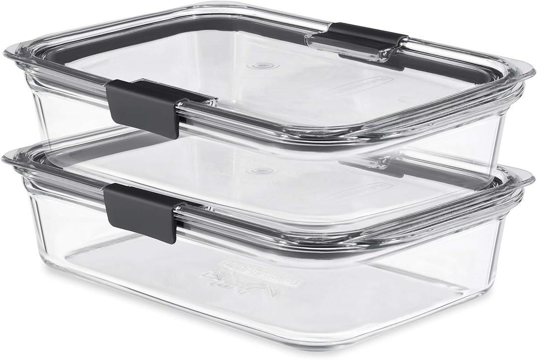 Rubbermaid Brilliance Glass Food Storage Containers, 8 Cup, Set of 2, BPA-Free, Leak-Proof, Clear