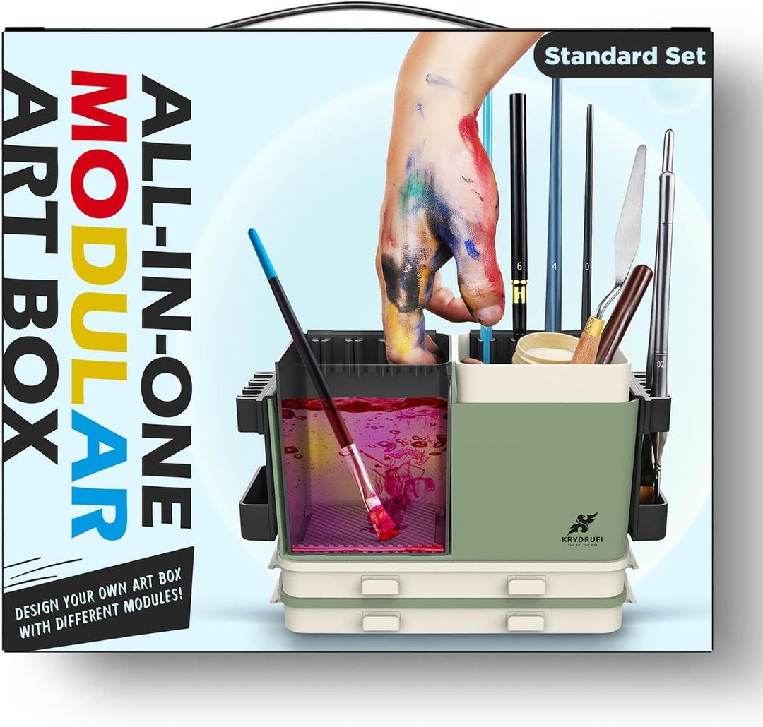 Portable All-in-One Modular Painting Station with Paint Brush Cleaner and Holders,Wet Paint Palette Tray with Lid for Miniature Painting and Acrylic Paints - Standard Set