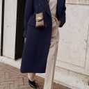 IDEALSANXUN Womens Long Wool Coats Fall Winter Double Breasted Trench Coat Peacoat (Blue, XL)