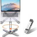 Laptop Stand with 360 Rotating Base, Computer Notebook Laptop Riser Metal Holder for Desk Collaborative Work, Fully Foldable for Easy Storage, Fits All MacBook, Laptops up to 16 inches (Silver)