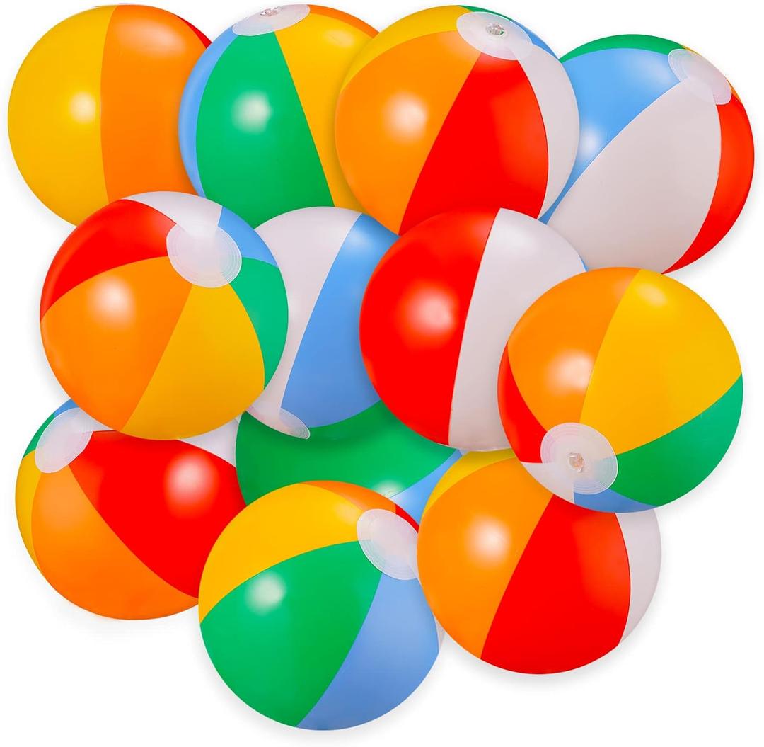 SCIONE Beach Balls Bulk 12 Pack - 9" Inflatable Swimming Pool Toys for Kids Summer Water Games, Hawaiian Tropical Theme Party Decorations Favors Supplies