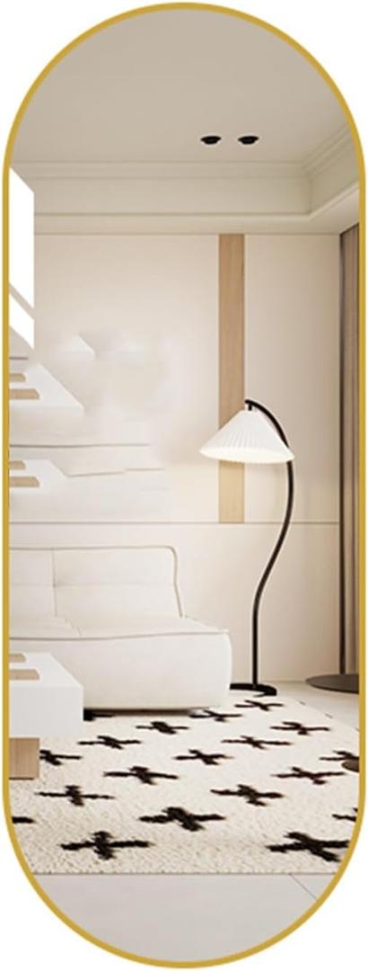 FLIPP Oval Special-Shaped Full-Body Mirror, Aluminum Frame Dressing Mirror, Household Wall-Mounted Cloakroom Fitting Mirror(Gold)