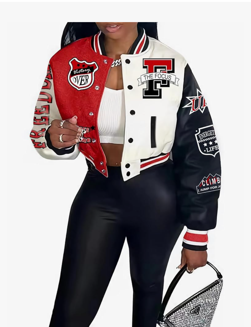 Women's Varsity Jacket Cropped Letterman Jacket Lightweight Button Down Bomber Racer Baseball Y2K Coats Size L