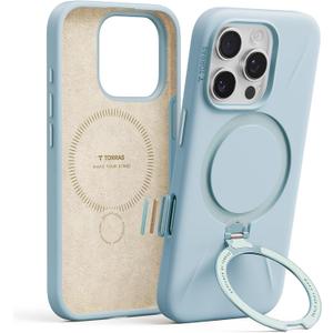 TORRAS Magnetic for iPhone 16 Pro Max Case Silicone with Stand, Fit for MagSafe, 360 Ring Stand with Camera Control, Ostand Q3 Silicone Rubber Soft Case for iPhone 16 Pro Max 6.9'', Baby Blue