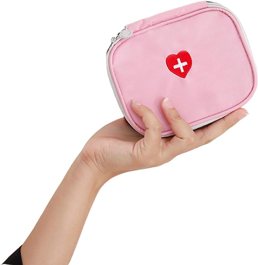 Portable Mini First Aid Pouch, Empty Travel Medicine Bag Double Zippers Handy Pills Pocket for Travel Home, Small Size (Pink)