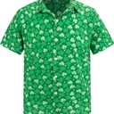 Yoimira Hawaiian Shirts for Boys, Button Down Short Sleeve Tropical Print, Kids Summer Beachwear Tops 7-14 Years (Clover)