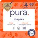 Pura Size 4 Eco-Friendly Diapers (18-31 Lbs) TCF Hypoallergenic, Soft Organic Cotton, Sustainable, up to 12 Hours Leak Protection, Allergy UK, Recyclable Packaging, 3 Packs of 22 (66 Diapers)
