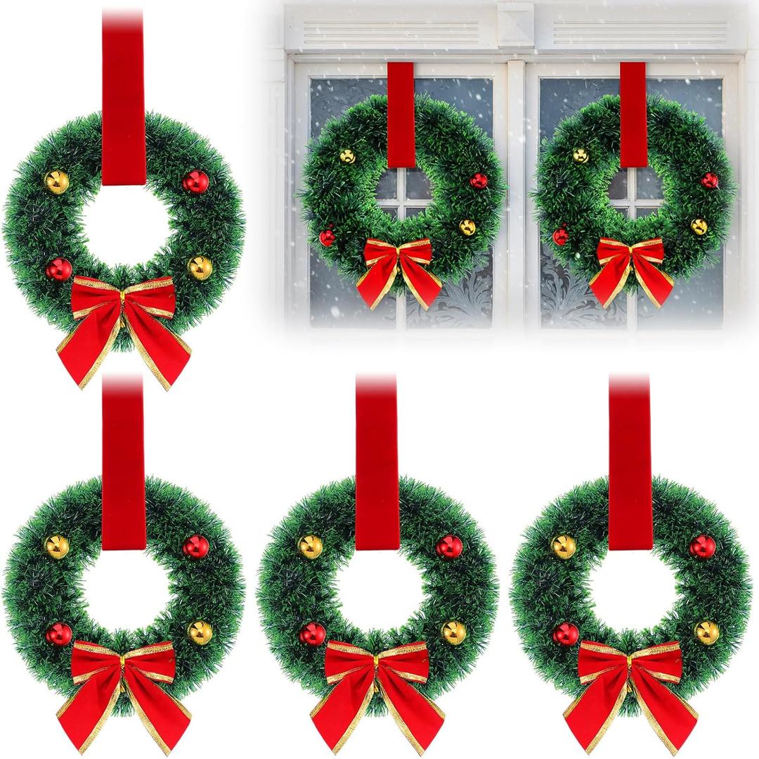 Suncalla 6 Pcs Christmas Tinsel Wreaths with Christmas Balls for Outdoor Cemetery Tinsel Wreath with Bows Ribbon for Xmas Holiday Indoor Outdoor Cemetery Window Lamp Post Car Decorations(10 Inches)