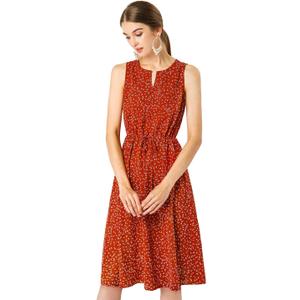 Allegra K Women's Midi Floral Dresses Summer Casual Wedding Guest Sleeveless Dress (Medium, Red)
