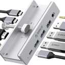 ORICO Clip Docking Station, 8-in-1 Clamp USB C Hub with 4K@60Hz HDMI, 100W PD, Gigabit Ethernet, 4xUSB Port, AUX, 10Gbps Clamp Docking Station for Laptop, MacBook, PC (Adapter Not Included) (Silver)