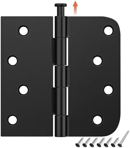 HOSOM 10 Pack Black Exterior Door Hinges 4 Inch, 5/8" Radius, Removable Pin, Perfect for Heavy-Duty Front & Back Door, Antirust & No Squeaks